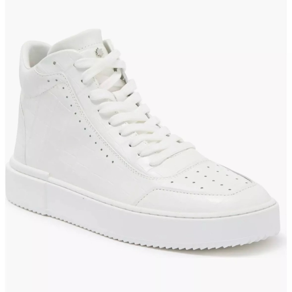 NEW no tags Stuart Weitzman Ryan High Tops - White Crocodile Embossed Detail 7.5 - Picture 2 of 6
